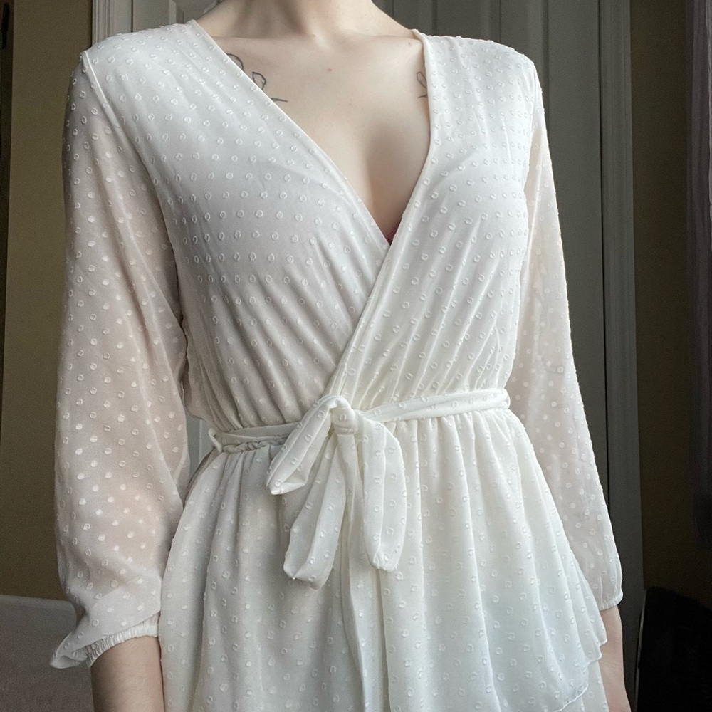 Elegant White Faux Wrap Dress